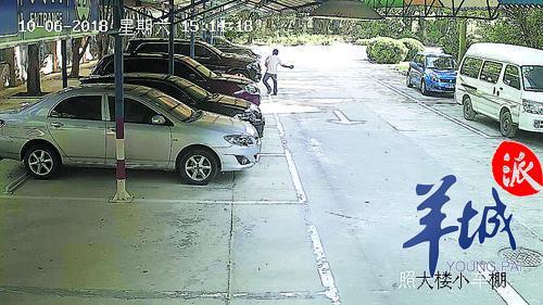 监控拍到该男子砸车