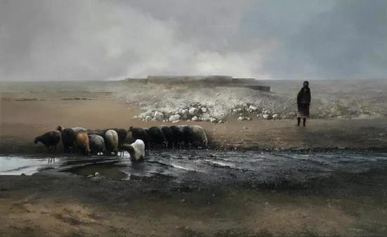 谢傥 中国香港 塔什库尔干的早晨 油画 96cm×154cm
