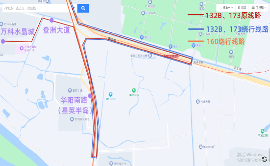 132B、160、173路线绕行走向图