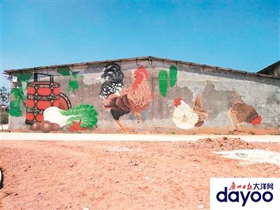 惠阳乡村厂房墙壁添上了威武雄壮的公鸡墙绘。