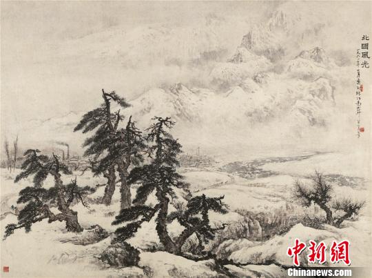 关山月巨幅精品《北国风光》亮相广州。 许青青 摄