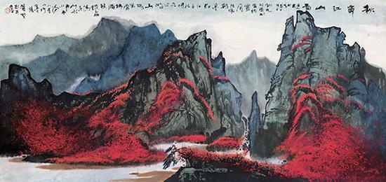 赵磊作品 《秋霁江山图》规格:200cmx100cm