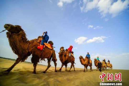 图为游人在敦煌鸣沙山上观光。 王斌银 /摄