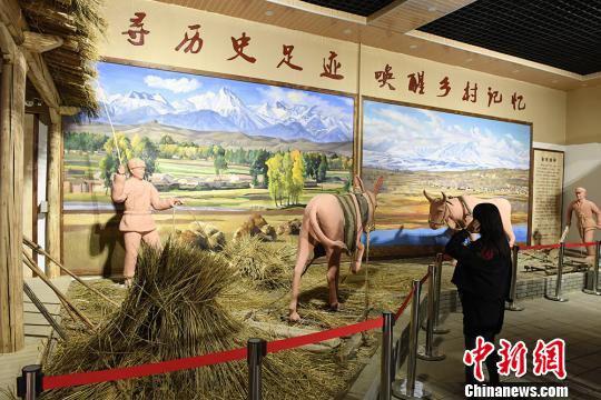 展览馆展出的农村劳作场景。 杨艳敏 摄