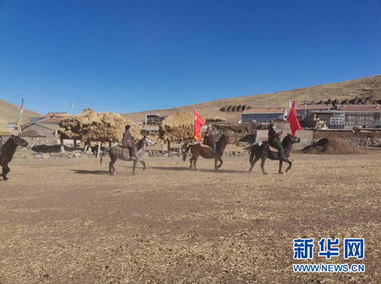 “马背防疫队”在走村入户宣传防疫知识。(甘南州委宣传部供图)