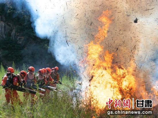 图为指战员在扑打火线。