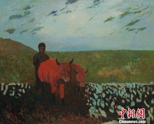 图为甘肃籍青年油画家牛浩东创作的《陇中印象》。 钟欣 摄