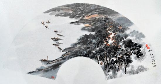《漓江渔村》70cm×34cm