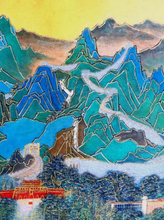金碧彩绘《万里长城之京华之门》之局部三