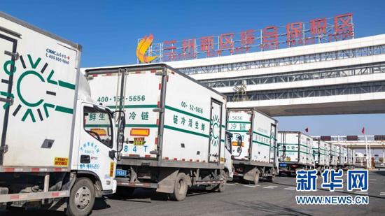 生鲜冷链货车进入兰州新区综合保税区(2020年11月5日摄)。新华社发