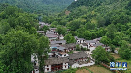 这是5月21日拍摄的甘肃省陇南市康县王坝镇何家庄村风光(无人机照片)。新华社记者 陈斌 摄