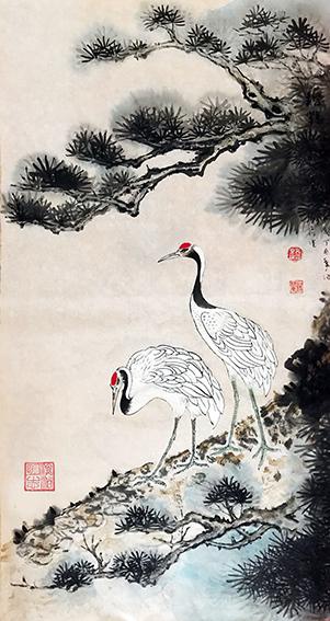 赵珂作品 《苍松自古思高健,寿鹤于今添仙杰》