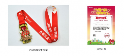 (活动奖章实物图及热血证书实物图)