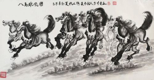 李来宝作品《八马雄风图》