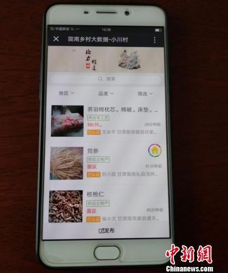 图为陇南市“乡村大数据”系统的地方特产版块。 任晨辉 摄