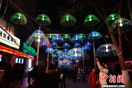 灯会上的水母灯,也吸引了众多民众。 杜萍 摄