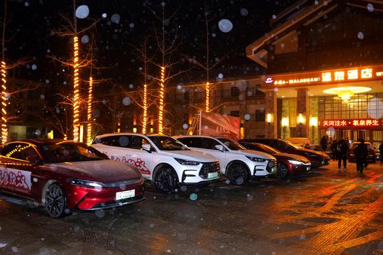 大雪纷飞之夜,车队安全抵达天水麦积区温泉酒店