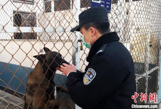 图为袁宏伟与战友“警犬雷战”。
