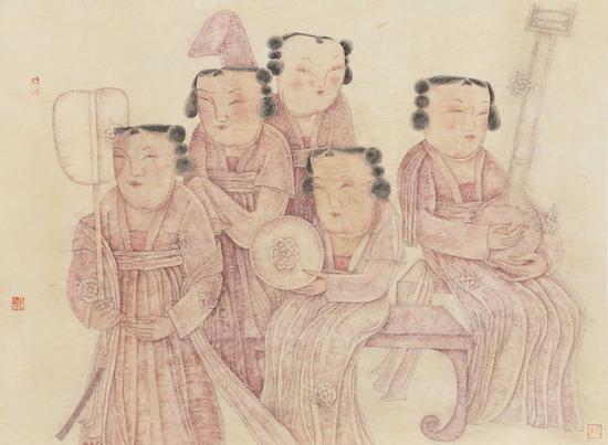 张译丹 乐舞侍女写生 纸本设色 80cm×110cm 2020年