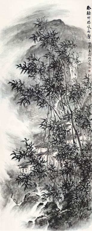 《卧听竹林风雨声》365cm×145cm 2017年