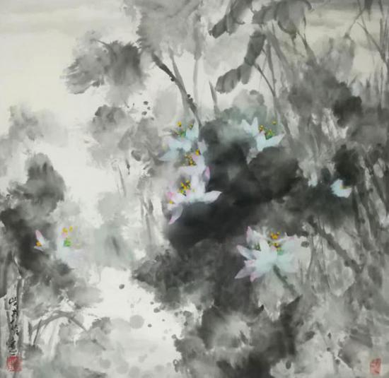 《雨荷图》