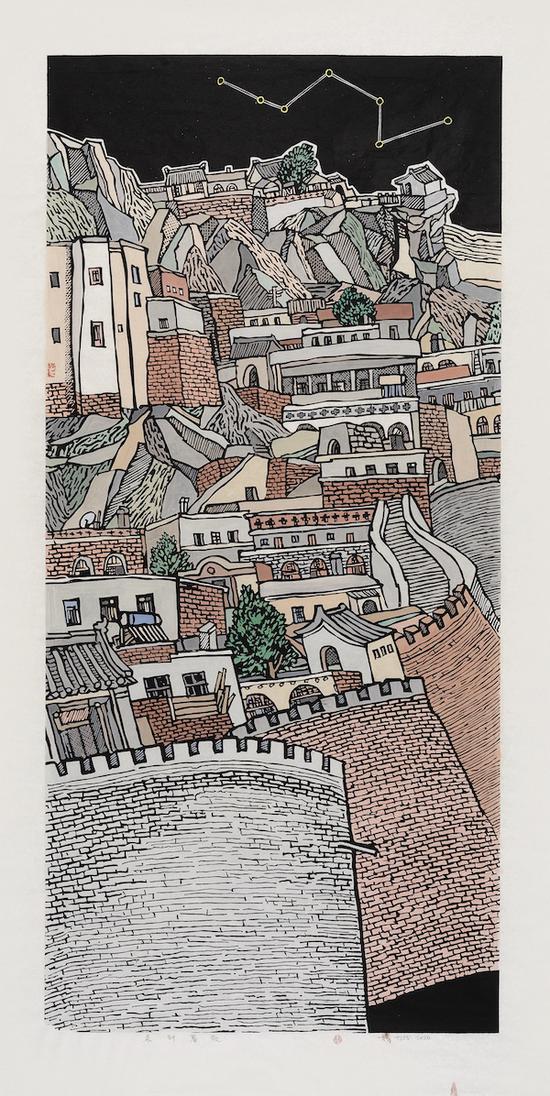杨越 晨钟暮鼓 220cm×102cm 版画 2020年