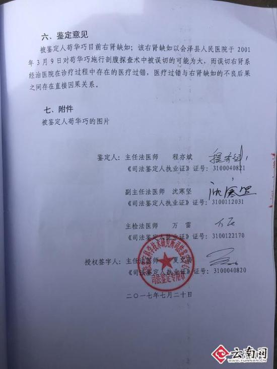 鉴定报告 云南网 图