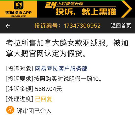 线女士怀疑在网易考拉购买的加拿大鹅羽绒服是假的。