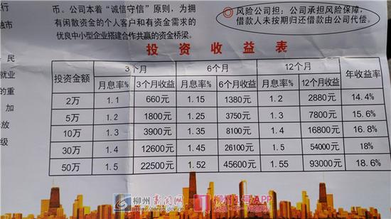 宣传单上的投资收益表
