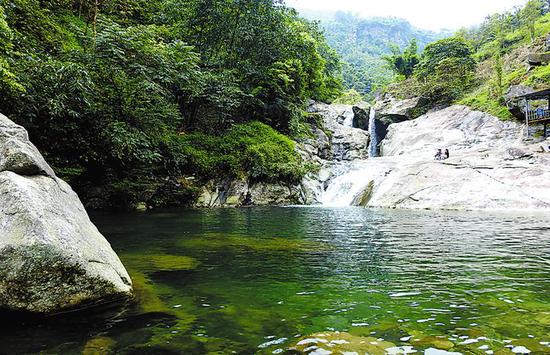 下水源山谷有天然水池、一线天瀑布等特色景点