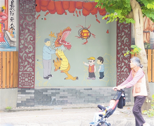 石柱岭花灯文化一条街花灯手绘墙(资料图片) 黄维业 摄