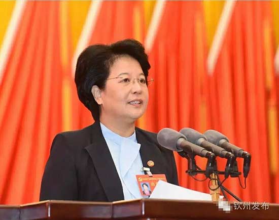 肖莺子代表中共钦州市第四届委员会作报告。 王湖禄/摄