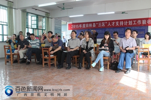 图为采风团艺术家们在观看壮剧表演