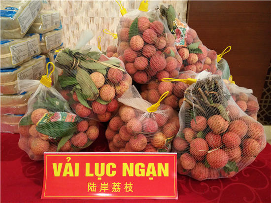 现场展出越南北江特产,成熟荔枝亮相。(图:韦兰思)