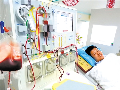 血细胞分离机正采集李先生的造血干细胞 本报记者 赖有光 摄