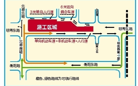 北湖南路站施工区域及绕行示意图 (舍忆/制图)