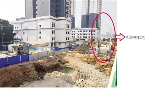 茅桥路范围内的高压杆线还待迁改
