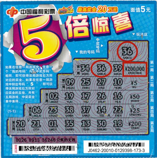 图为:中奖的彩票票根