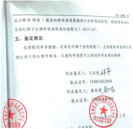 《司法鉴定意见书》证实,徐红与送检婴儿确系母女关系。