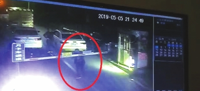 薛某某正在掰小区入口的栏杆。 视频截图