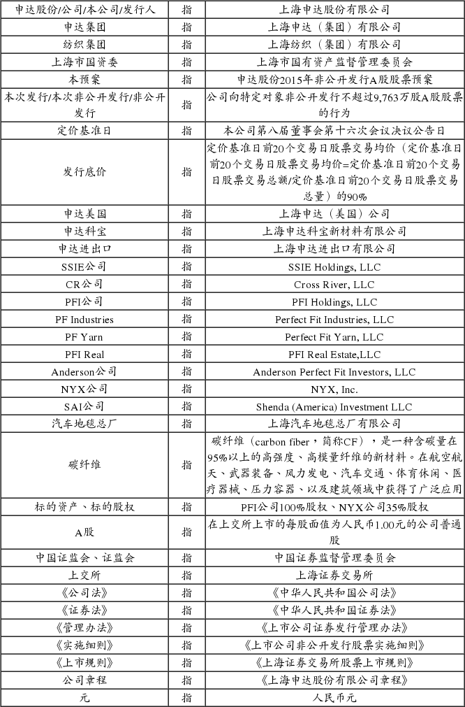 上海申达股份有限公司2015年非公开发行A股股