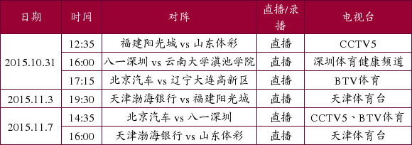 2015-2016赛季中国女排联赛电视直播表一览