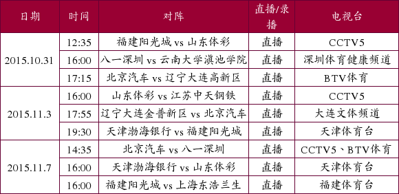 2015-2016赛季中国女排联赛电视直播表一览