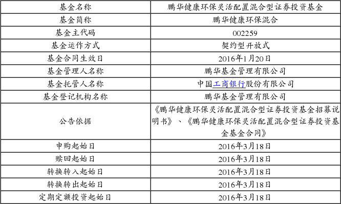 鹏华健康环保灵活配置混合型证券投资基金开放