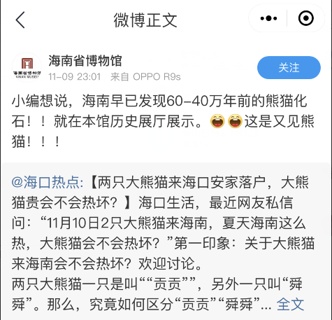 ↑海南省博物馆官方微博截图。