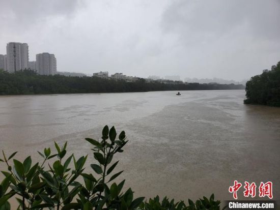 三亚市临春河水位高涨。 记者王晓斌 摄