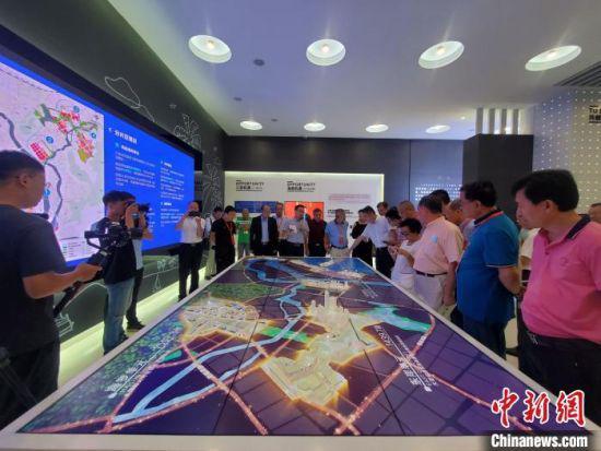 客商在三亚中央商务区观看电子屏示意图。(资料图) 王晓斌 摄