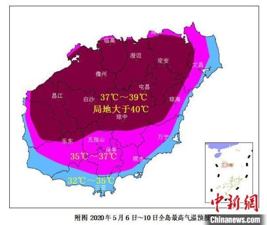 5月6日至10日海南全岛最高气温预报图。海南省气象服务中心 供图