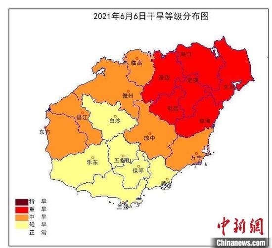 2021年6月6日20时海南岛气象干旱等级分布。海南省气象服务中心 供图