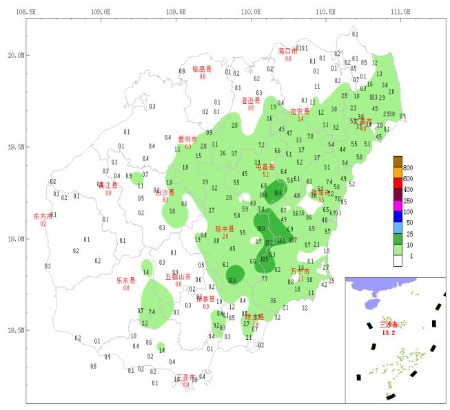 12月21日08时-28日08时全岛各地降雨量